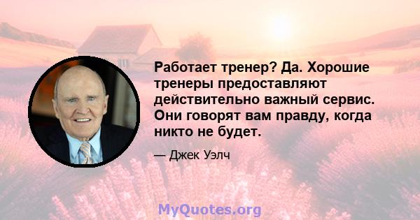 Работает тренер? Да. Хорошие тренеры предоставляют действительно важный сервис. Они говорят вам правду, когда никто не будет.