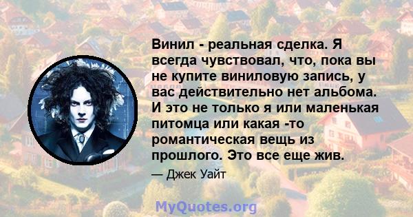 Винил - реальная сделка. Я всегда чувствовал, что, пока вы не купите виниловую запись, у вас действительно нет альбома. И это не только я или маленькая питомца или какая -то романтическая вещь из прошлого. Это все еще