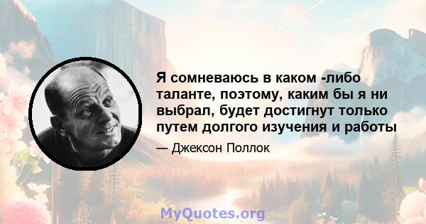 Я сомневаюсь в каком -либо таланте, поэтому, каким бы я ни выбрал, будет достигнут только путем долгого изучения и работы