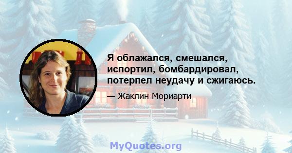 Я облажался, смешался, испортил, бомбардировал, потерпел неудачу и сжигаюсь.