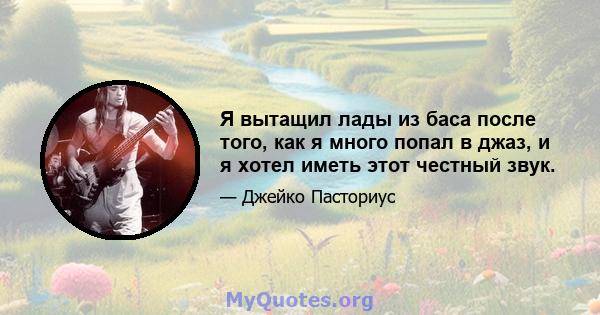 Я вытащил лады из баса после того, как я много попал в джаз, и я хотел иметь этот честный звук.