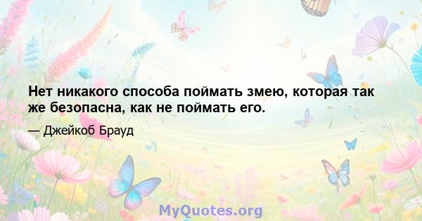 Нет никакого способа поймать змею, которая так же безопасна, как не поймать его.