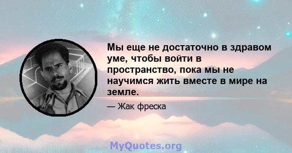 Мы еще не достаточно в здравом уме, чтобы войти в пространство, пока мы не научимся жить вместе в мире на земле.