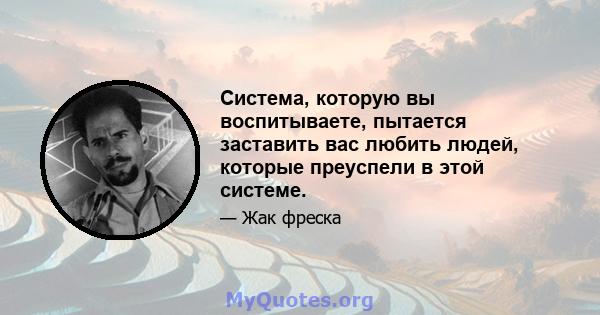 Система, которую вы воспитываете, пытается заставить вас любить людей, которые преуспели в этой системе.