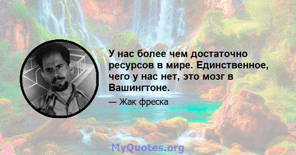 У нас более чем достаточно ресурсов в мире. Единственное, чего у нас нет, это мозг в Вашингтоне.