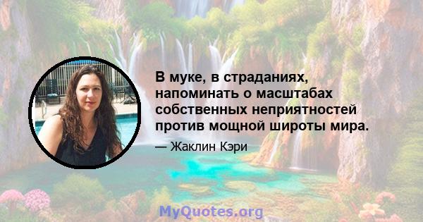 В муке, в страданиях, напоминать о масштабах собственных неприятностей против мощной широты мира.