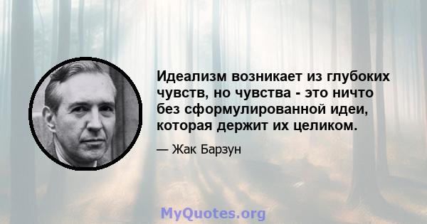 Идеализм возникает из глубоких чувств, но чувства - это ничто без сформулированной идеи, которая держит их целиком.