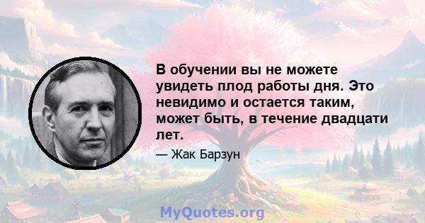 В обучении вы не можете увидеть плод работы дня. Это невидимо и остается таким, может быть, в течение двадцати лет.