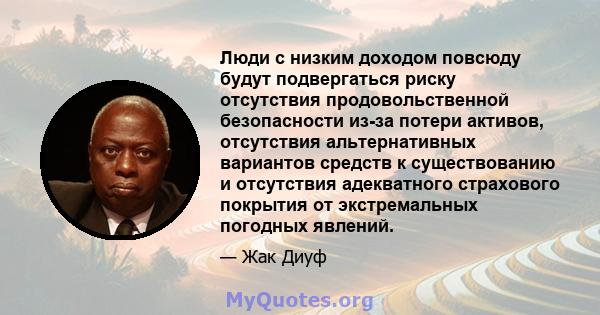 Люди с низким доходом повсюду будут подвергаться риску отсутствия продовольственной безопасности из-за потери активов, отсутствия альтернативных вариантов средств к существованию и отсутствия адекватного страхового