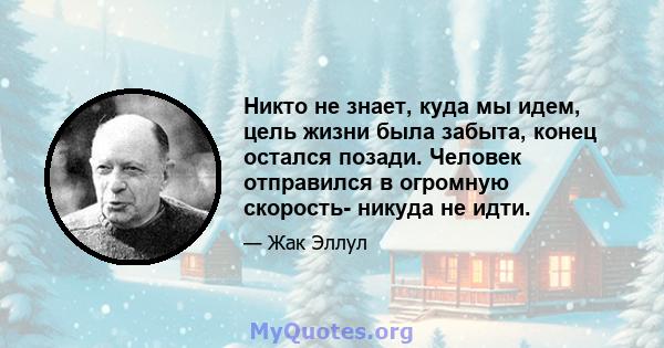 Никто не знает, куда мы идем, цель жизни была забыта, конец остался позади. Человек отправился в огромную скорость- никуда не идти.