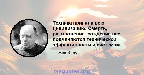 Техника приняла всю цивилизацию. Смерть, размножение, рождение все подчиняются технической эффективности и системам.