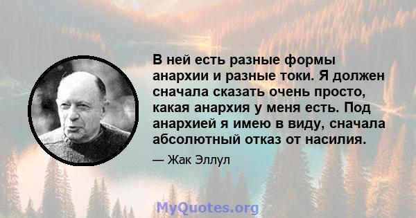 В ней есть разные формы анархии и разные токи. Я должен сначала сказать очень просто, какая анархия у меня есть. Под анархией я имею в виду, сначала абсолютный отказ от насилия.