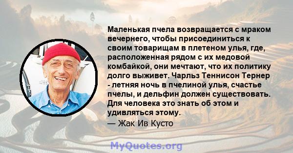 Маленькая пчела возвращается с мраком вечернего, чтобы присоединиться к своим товарищам в плетеном улья, где, расположенная рядом с их медовой комбайкой, они мечтают, что их политику долго выживет. Чарльз Теннисон