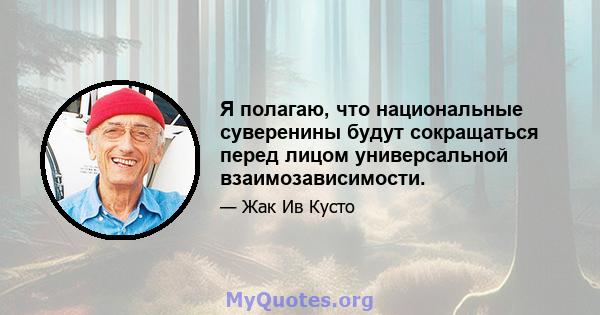 Я полагаю, что национальные суверенины будут сокращаться перед лицом универсальной взаимозависимости.