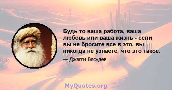 Будь то ваша работа, ваша любовь или ваша жизнь - если вы не бросите все в это, вы никогда не узнаете, что это такое.