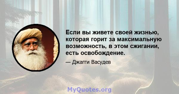 Если вы живете своей жизнью, которая горит за максимальную возможность, в этом сжигании, есть освобождение.