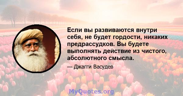 Если вы развиваются внутри себя, не будет гордости, никаких предрассудков. Вы будете выполнять действие из чистого, абсолютного смысла.