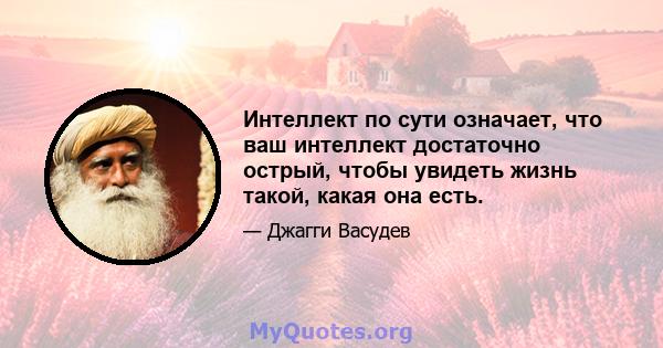 Интеллект по сути означает, что ваш интеллект достаточно острый, чтобы увидеть жизнь такой, какая она есть.