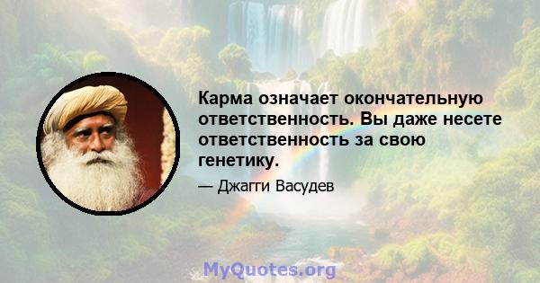 Карма означает окончательную ответственность. Вы даже несете ответственность за свою генетику.