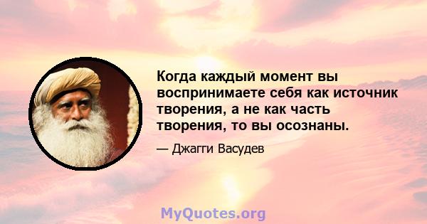 Когда каждый момент вы воспринимаете себя как источник творения, а не как часть творения, то вы осознаны.