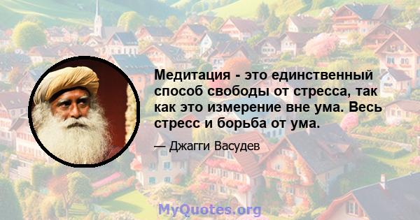 Медитация - это единственный способ свободы от стресса, так как это измерение вне ума. Весь стресс и борьба от ума.