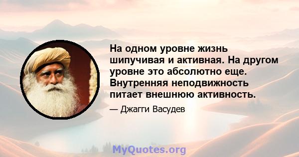 На одном уровне жизнь шипучивая и активная. На другом уровне это абсолютно еще. Внутренняя неподвижность питает внешнюю активность.