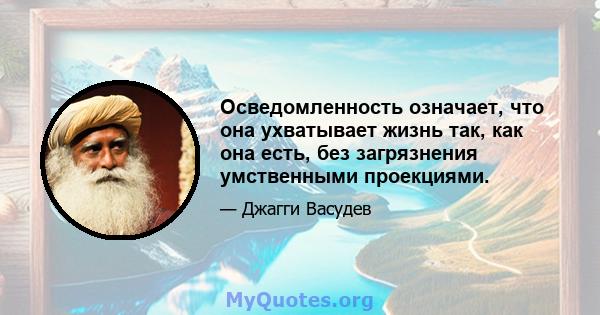 Осведомленность означает, что она ухватывает жизнь так, как она есть, без загрязнения умственными проекциями.