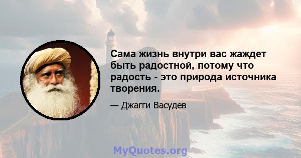 Сама жизнь внутри вас жаждет быть радостной, потому что радость - это природа источника творения.