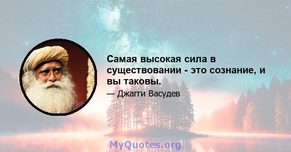 Самая высокая сила в существовании - это сознание, и вы таковы.