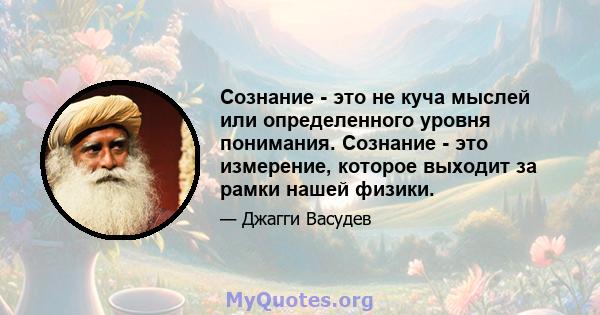 Сознание - это не куча мыслей или определенного уровня понимания. Сознание - это измерение, которое выходит за рамки нашей физики.