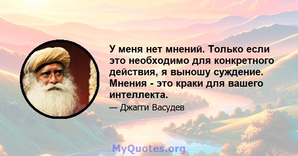 У меня нет мнений. Только если это необходимо для конкретного действия, я выношу суждение. Мнения - это краки для вашего интеллекта.