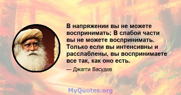 В напряжении вы не можете воспринимать; В слабой части вы не можете воспринимать. Только если вы интенсивны и расслаблены, вы воспринимаете все так, как оно есть.