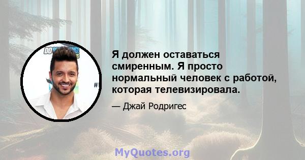 Я должен оставаться смиренным. Я просто нормальный человек с работой, которая телевизировала.