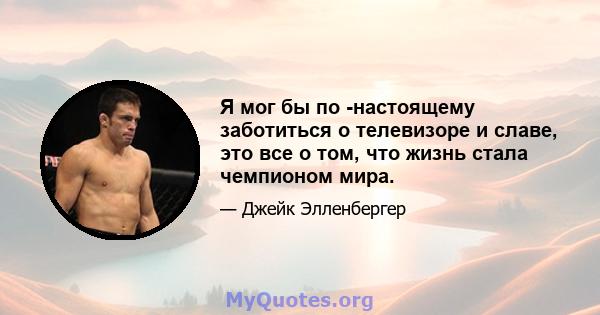 Я мог бы по -настоящему заботиться о телевизоре и славе, это все о том, что жизнь стала чемпионом мира.