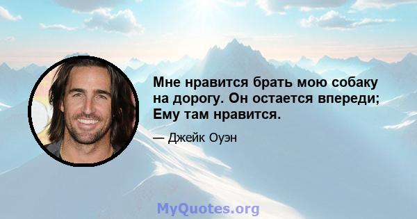 Мне нравится брать мою собаку на дорогу. Он остается впереди; Ему там нравится.