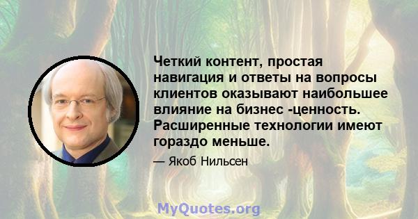 Четкий контент, простая навигация и ответы на вопросы клиентов оказывают наибольшее влияние на бизнес -ценность. Расширенные технологии имеют гораздо меньше.