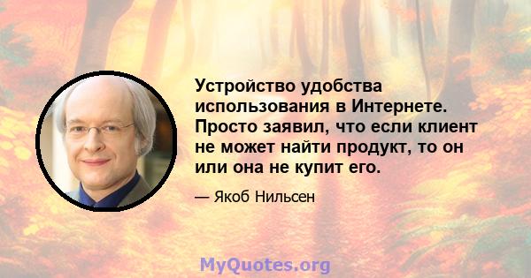 Устройство удобства использования в Интернете. Просто заявил, что если клиент не может найти продукт, то он или она не купит его.