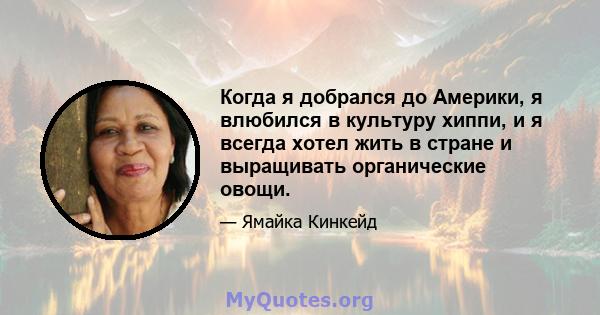 Когда я добрался до Америки, я влюбился в культуру хиппи, и я всегда хотел жить в стране и выращивать органические овощи.