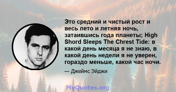 Это средний и чистый рост и весь лето и летняя ночь, затаившись года планеты; High Shord Sleeps The Chrest Tide: в какой день месяца я не знаю, в какой день недели я не уверен, гораздо меньше, какой час ночи.