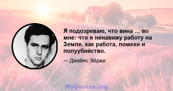 Я подозреваю, что вина ... во мне: что я ненавижу работу на Земле, как работа, помехи и полуубийство.