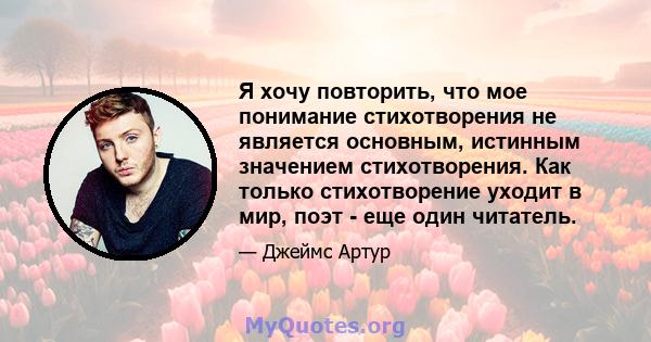 Я хочу повторить, что мое понимание стихотворения не является основным, истинным значением стихотворения. Как только стихотворение уходит в мир, поэт - еще один читатель.