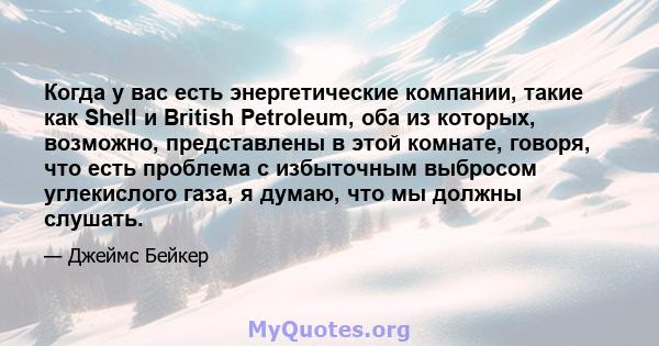 Когда у вас есть энергетические компании, такие как Shell и British Petroleum, оба из которых, возможно, представлены в этой комнате, говоря, что есть проблема с избыточным выбросом углекислого газа, я думаю, что мы