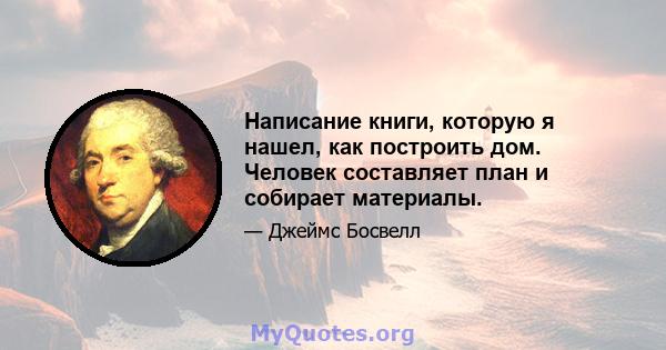 Написание книги, которую я нашел, как построить дом. Человек составляет план и собирает материалы.