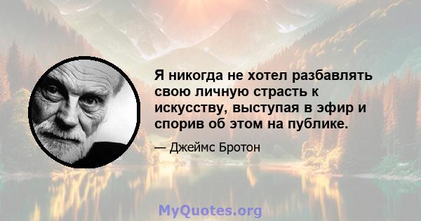 Я никогда не хотел разбавлять свою личную страсть к искусству, выступая в эфир и спорив об этом на публике.