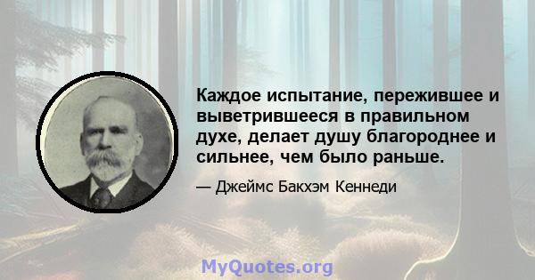 Каждое испытание, пережившее и выветрившееся в правильном духе, делает душу благороднее и сильнее, чем было раньше.