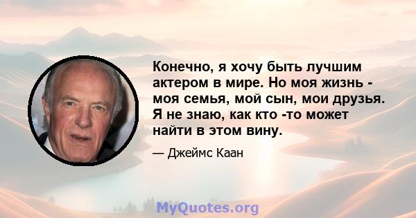 Конечно, я хочу быть лучшим актером в мире. Но моя жизнь - моя семья, мой сын, мои друзья. Я не знаю, как кто -то может найти в этом вину.