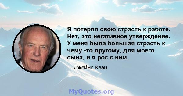 Я потерял свою страсть к работе. Нет, это негативное утверждение. У меня была большая страсть к чему -то другому, для моего сына, и я рос с ним.