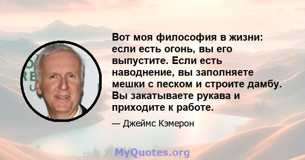 Вот моя философия в жизни: если есть огонь, вы его выпустите. Если есть наводнение, вы заполняете мешки с песком и строите дамбу. Вы закатываете рукава и приходите к работе.