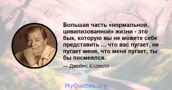 Большая часть «нормальной, цивилизованной» жизни - это бык, которую вы не можете себе представить ... что вас пугает, не пугает меня, что меня пугает, ты бы посмеялся.