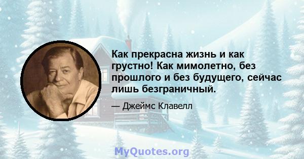 Как прекрасна жизнь и как грустно! Как мимолетно, без прошлого и без будущего, сейчас лишь безграничный.